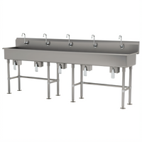 Advance Tabco 5-Station Freestanding Knee-Operated Hand Wash Sink, 100-Inch Wide, 14-Gauge 304 Stainless Steel
