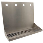 Thumbnail image #1 for Micro Matic USA DP-322LD-4 Wall-Mount Stainless Steel Drip Tray Trough, 16-Inch, 4 Faucet Holes, 1/2-Inch NPT Drain