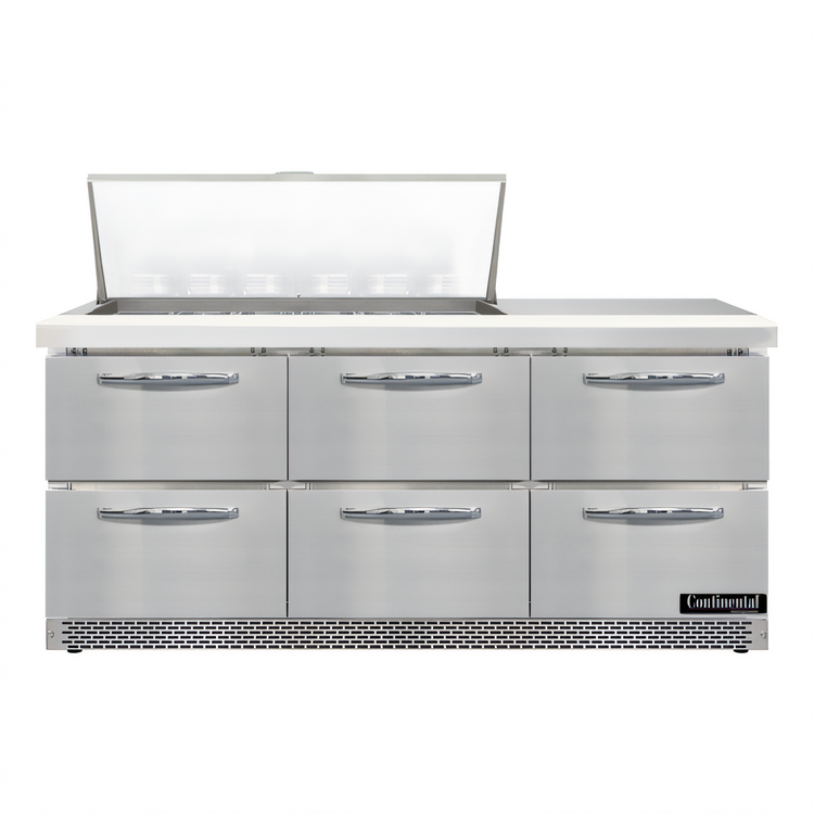 Product image #1 for Continental Refrigerator D72N18M-FB-D Designer Line 72" Mighty Top Front Breather Refrigerated Sandwich Prep Table with Drawers