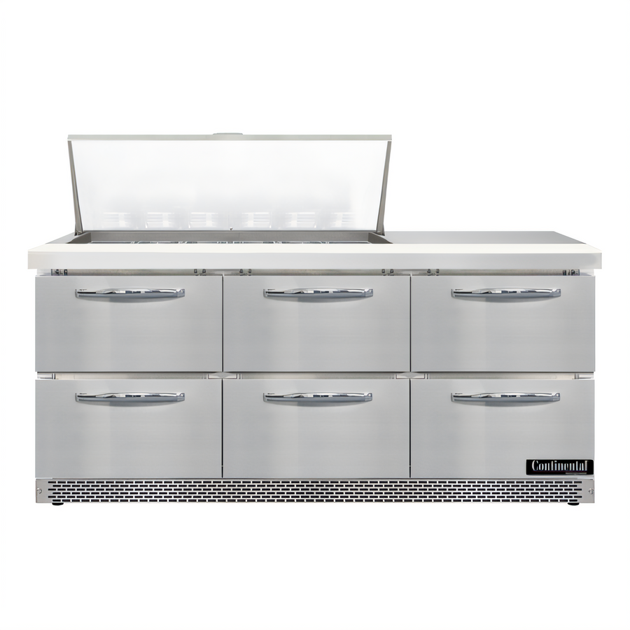 Product image #1 for Continental Refrigerator D72N18M-FB-D Designer Line 72" Mighty Top Front Breather Refrigerated Sandwich Prep Table with Drawers