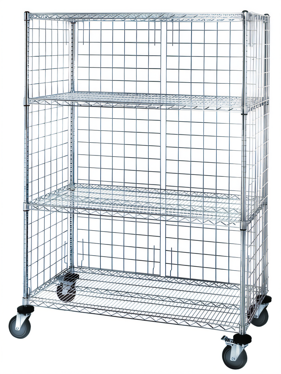Product image #1 for Quantum 4-Shelf Mobile Enclosure Wire Shelving Cart, 48 x 24 x 69 Inches, Chrome Plated Finish