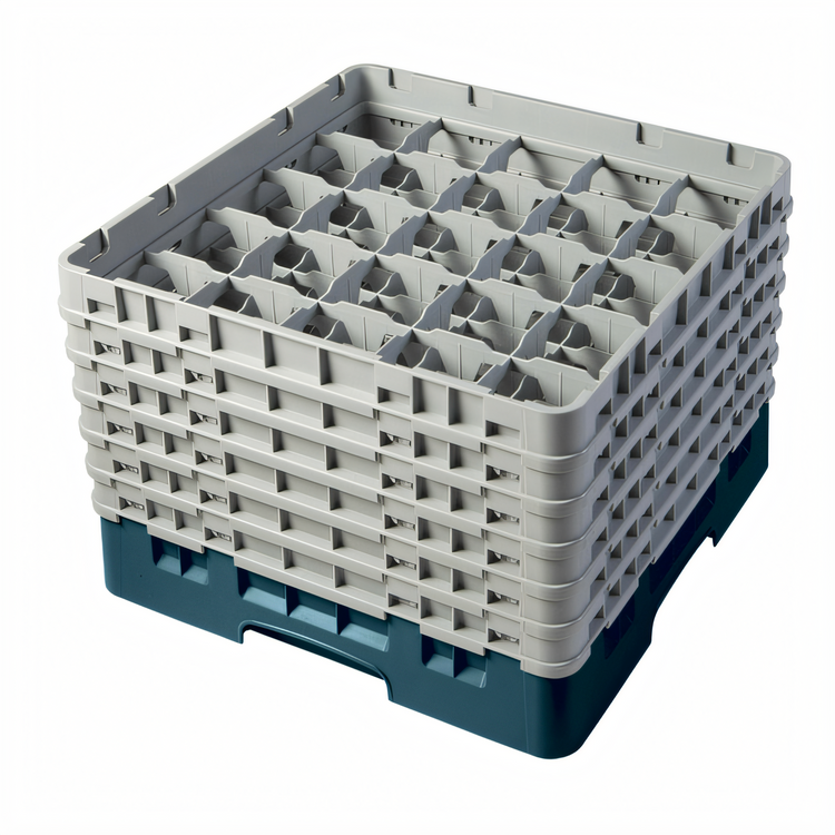 Product image #2 for Cambro Camrack Full-Size 25-Compartment Glass Rack with 6 Soft Gray Extenders, Teal
