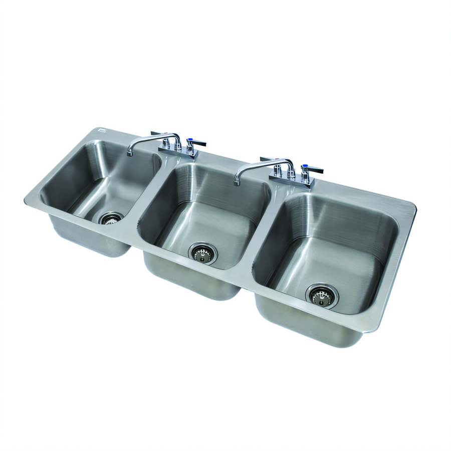 Product image #1 for Advance Tabco Three-Compartment Drop-In Sink, 14 x 16 x 10 in Bowls, 304 Stainless Steel