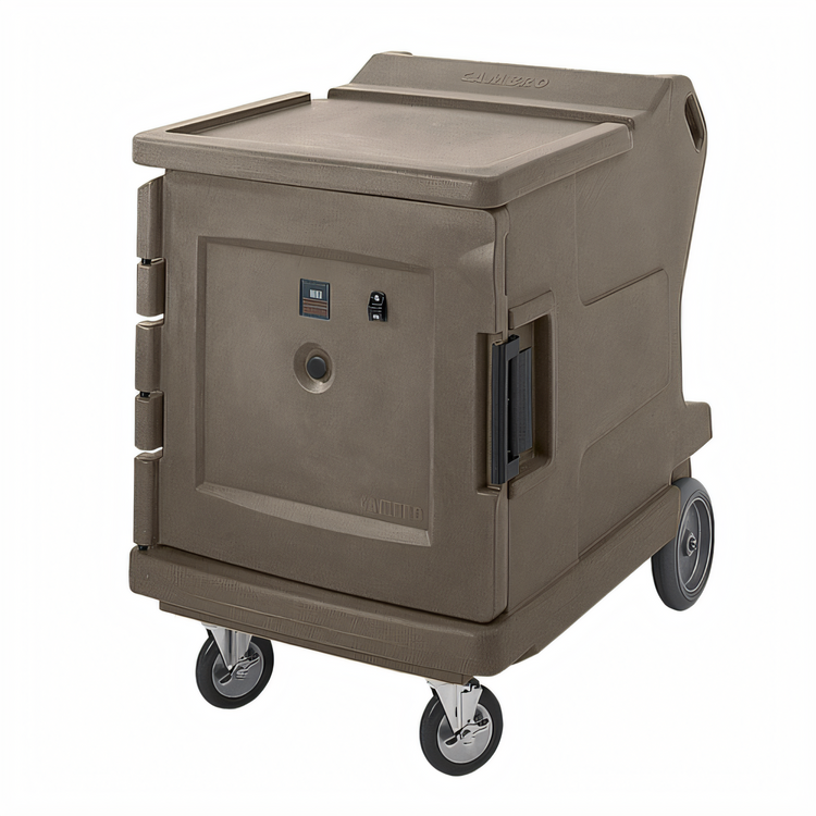 Product image #1 for Cambro Camtherm Low Profile Electric Hot Holding Cart with Single Door, 11 Sheet Pan Capacity, Granite Sand