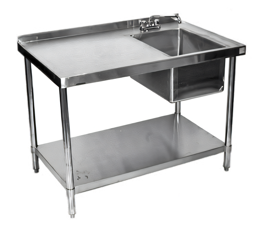 Product image #1 for 72-Inch x 24-Inch Stainless Steel Right-Side Prep Sink Work Table with Marine Edge, Backsplash, and Undershelf