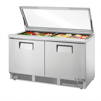True 64-Inch Two-Section Refrigerated Sandwich/Salad Prep Table with Flat Glass Lid and 24-Pan Top