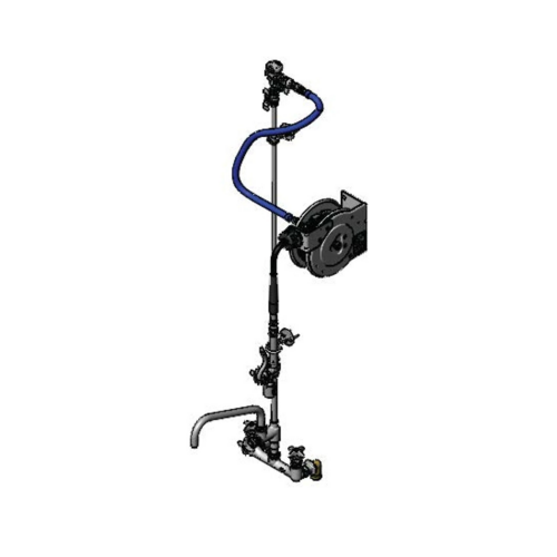 Product image #1 for T&S Brass Open Stainless Steel Wall-Mount Retractable Hose Reel Assembly with Mixing Faucet and 12-Foot Hose