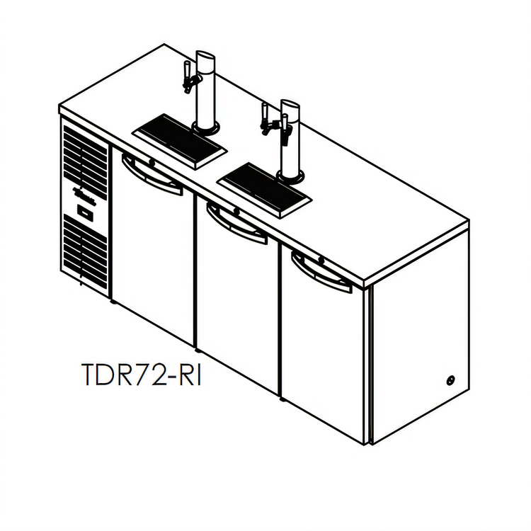 Product image #1 for True Premier Bar 72-Inch Three-Section Refrigerated Draft Bar Cooler, Flat Top, Left-Side Refrigeration