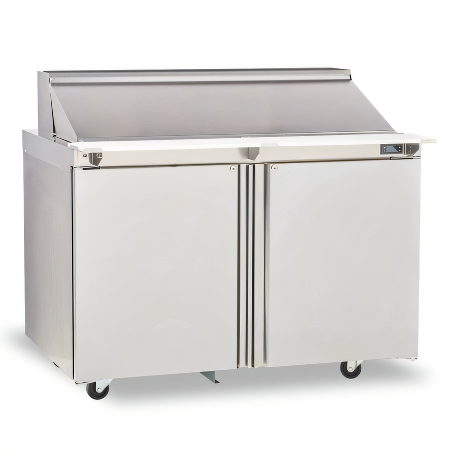 Product image #1 for Delfield Mega Top 48-Inch Two-Section Sandwich/Salad Prep Table Refrigerator, 2 Doors, 18-Pan, 16 Cu. Ft., Front-Breathing Self-Contained