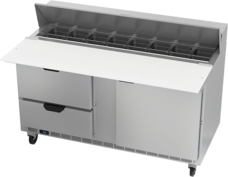 Product image #1 for Beverage-Air SPED60HC-16C-2 Two-Section Sandwich Prep Table with 17-Inch Cutting Board, 1 Door, 2 Drawers