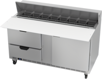 Beverage-Air SPED60HC-16C-2 Two-Section Sandwich Prep Table with 17-Inch Cutting Board, 1 Door, 2 Drawers