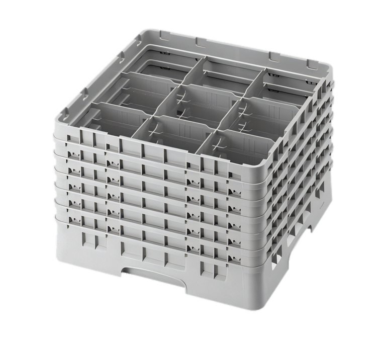 Product image #2 for Cambro Camrack® Full Size 9-Compartment Glass Rack with 6 Soft Gray Extenders