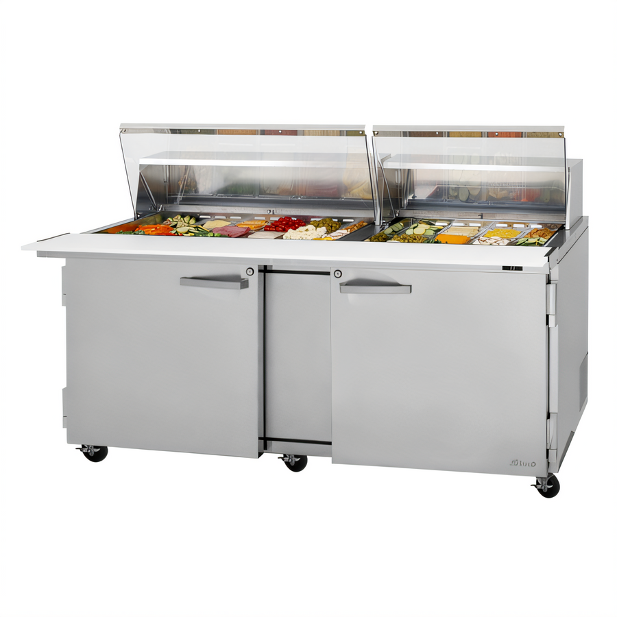 Product image #1 for Turbo Air PRO Series 72-5/8-Inch Mega Top Sandwich/Salad Prep Table with Clear Lid, 2-Section, 30-Pan, Rear-Mounted Self-Contained Refrigeration