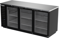 Beverage-Air BB78HC-G-B 78-Inch Three-Section Glass Door Back Bar Refrigerator with 1-Inch Stainless Steel Top