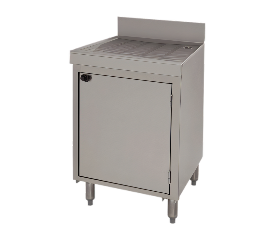 Product image #1 for Advance Tabco Underbar Basics Stainless Steel Drainboard Cabinet Base with Mid-Shelf and 2 Doors, 4-Inch Backsplash, 30 Inch Wide x 21 Inch Deep x 33 Inch High