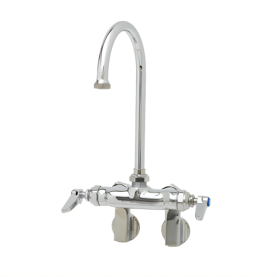Product image #1 for T&S Brass Splash-Mounted Swivel Gooseneck Faucet with Adjustable Centers, Lever Handles, and Low-Lead Construction