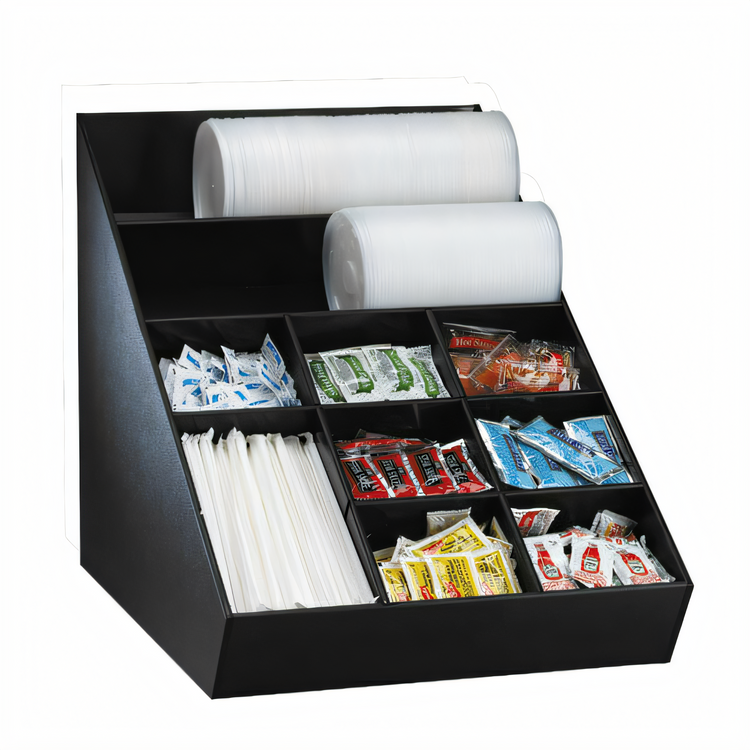 Product image #1 for Black Polystyrene Wide Lid, Straw & Condiment Organizer with Removable Dividers