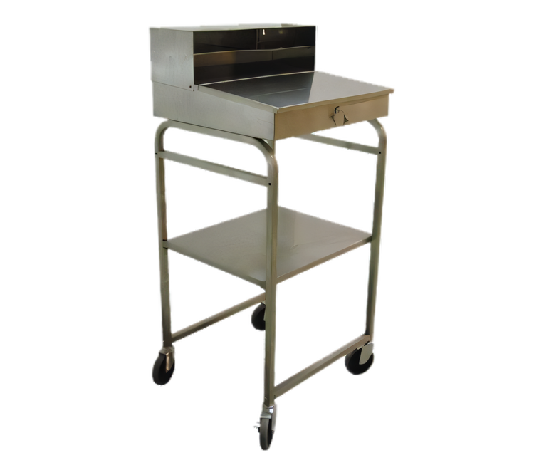 Product image #1 for Mobile Stainless Steel Stand-Up Receiving Desk with Sloped Top, Locking Storage, and Undershelf