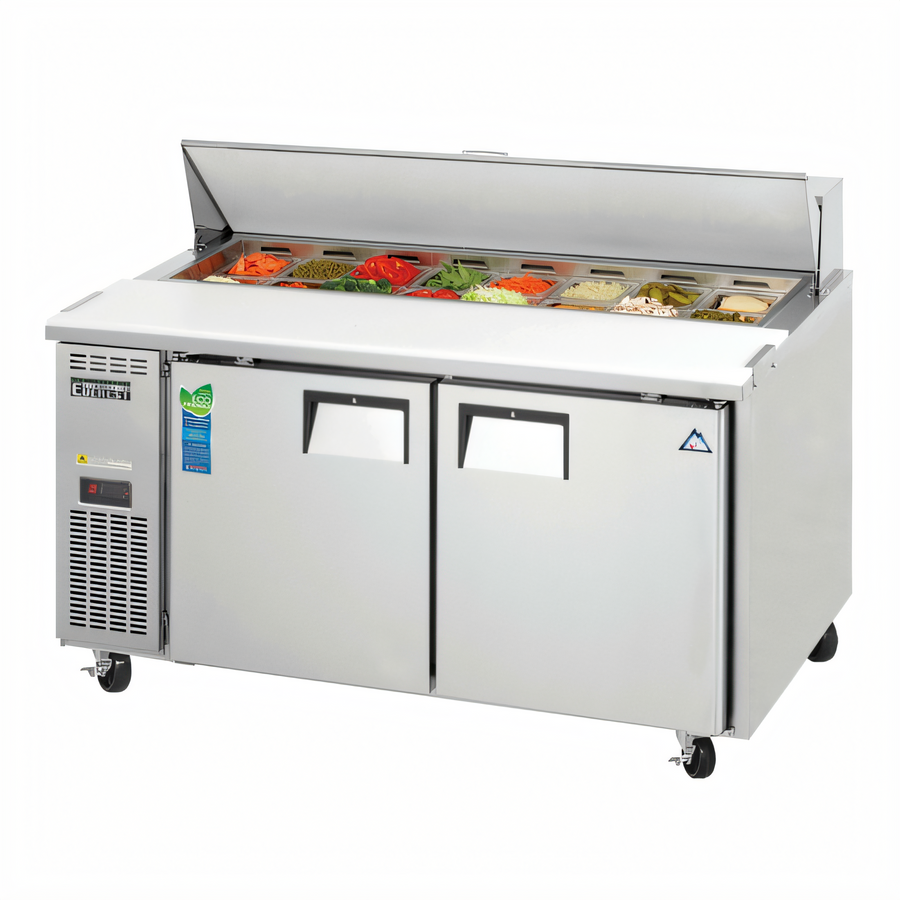 Product image #1 for Everest Refrigeration EPWR2 Two-Section Side-Mount Sandwich Prep Table, 59-1/8" Wide, 16-Pan Capacity