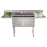 KoolMore 72-Inch 2-Compartment Stainless Steel Commercial Sink with Dual 18-Inch Drainboards
