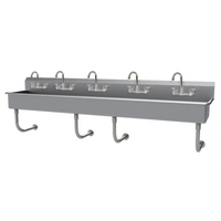 Advance Tabco Multiwash 5-Station Wall-Mounted Hand Sink with 5 Gooseneck Faucets, 100-Inch Wide