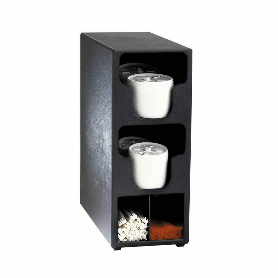 Product image #1 for Dispense-Rite TLO-2BT Two-Section Lid & Straw Organizer Tower — Black Polystyrene, 16-1/4"H x 6-1/2"W x 14"D