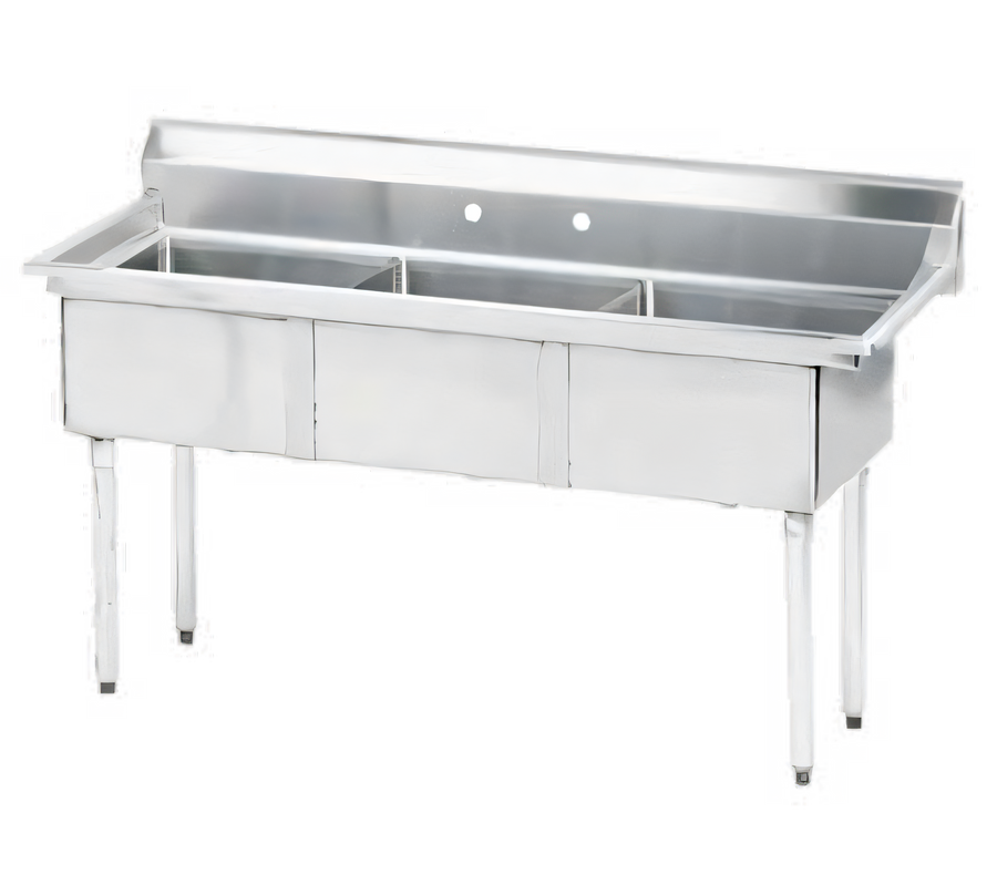 Product image #1 for Advance Tabco Special Value Series 3-Compartment Commercial Sink with Legs, 10" x 14" x 10" Bowls, 304 Stainless Steel