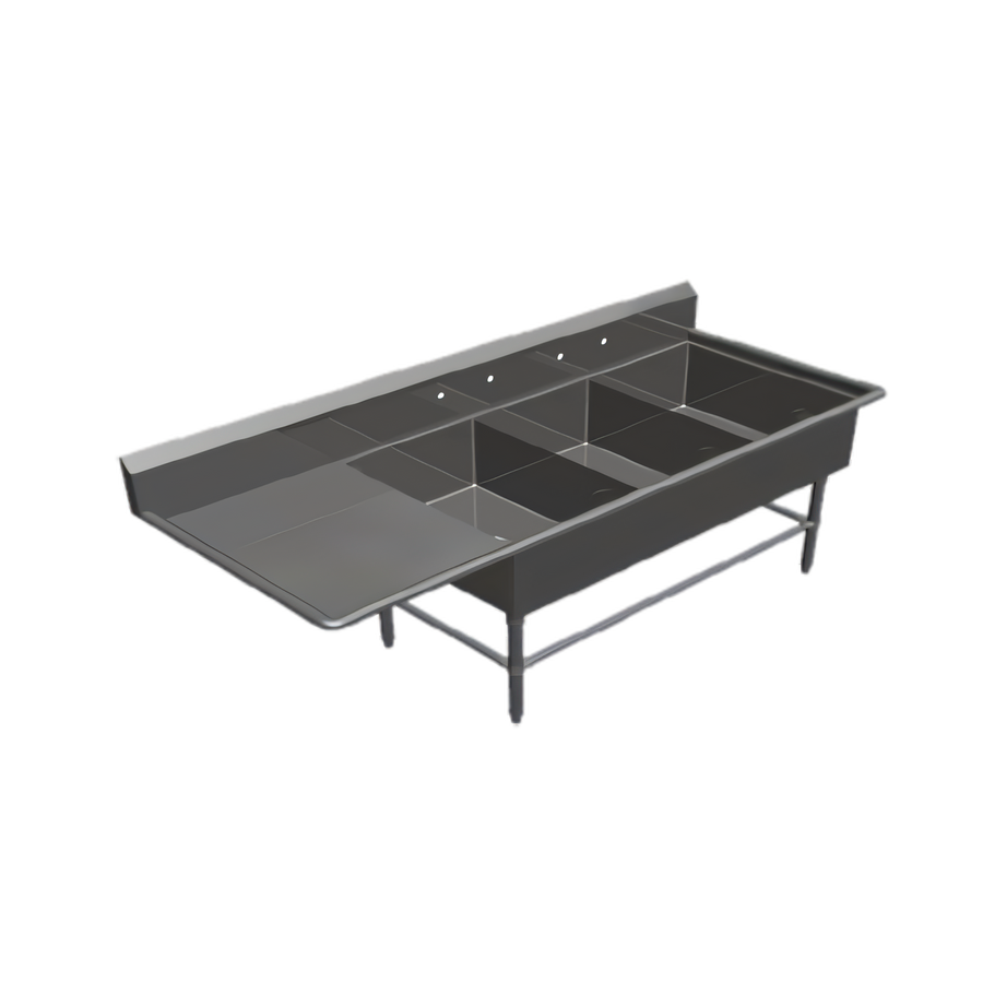 Product image #1 for John Boos Pro-Bowl 3-Compartment Bakery Sink with 24-Inch Left Drainboard, 88-3/16-Inch Wide, 14-Gauge Stainless Steel
