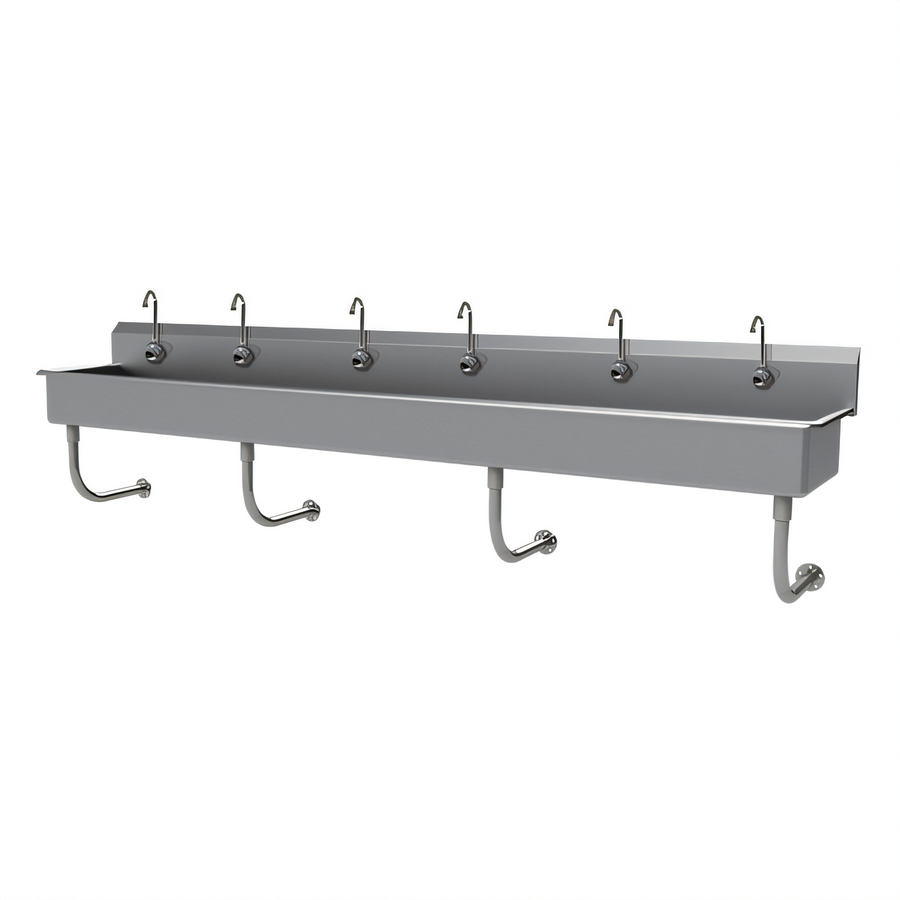 Product image #1 for Advance Tabco 6-Station Wall-Mounted Multiwash Hand Sink with 6 Electronic Faucets, 120 Inch Wide, 304 Stainless Steel