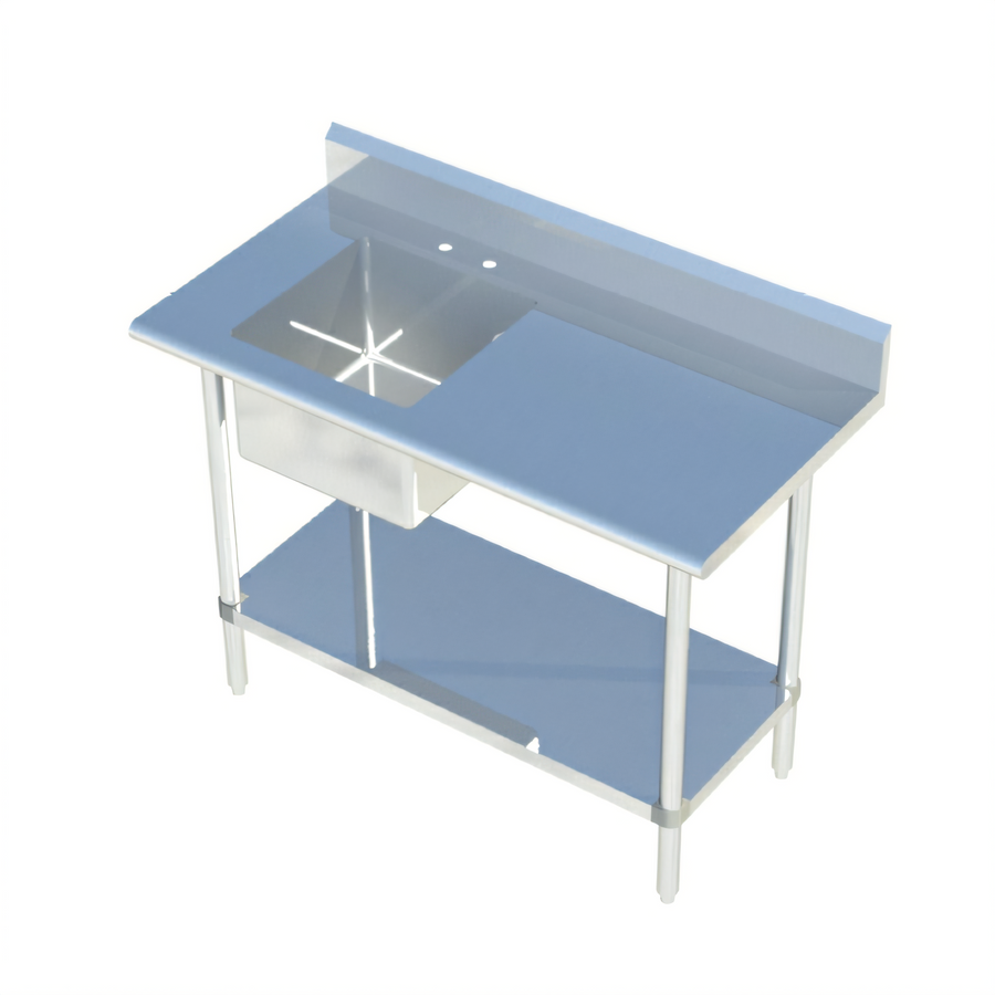 Product image #1 for Sapphire Manufacturing 72-Inch Stainless Steel Sink Table with Left-Side Prep Sink, 5-Inch Backsplash, and Adjustable Undershelf