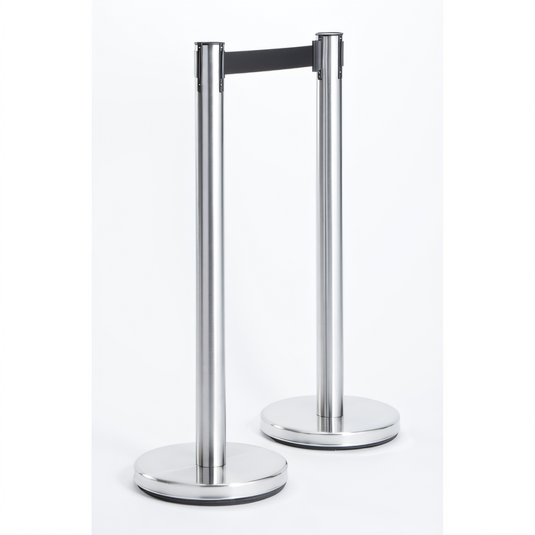 Product image #1 for American Metalcraft Portable Retractable Belt Barrier System Set with Stainless Steel Posts and Steel Bases