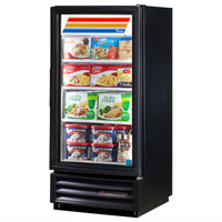 True One-Section Glass Door Freezer Merchandiser, -10°F, Hinged Door, Bottom-Mount, 3 Shelves