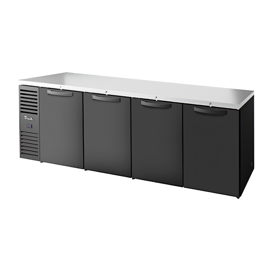 Product image #1 for True 108-Inch Four-Section Refrigerated Back Bar Cooler with Stainless Steel Top and Solid Doors