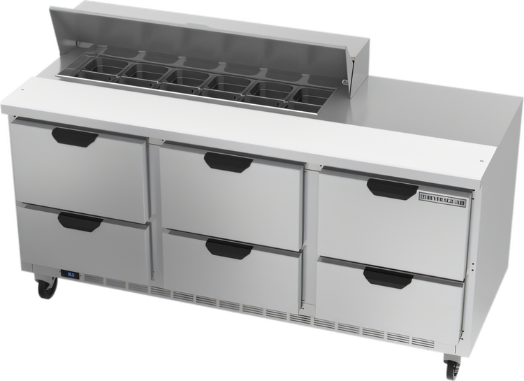 Product image #1 for Beverage-Air Three-Section Sandwich Top Refrigerated Prep Table with 6 Drawers, 72-Inch, 12-Pan Capacity