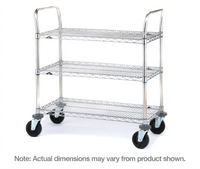 Metro Super Erecta Heavy-Duty 3-Shelf Wire Utility Cart, 48 x 24 x 39 Inches, Brite Zinc Finish