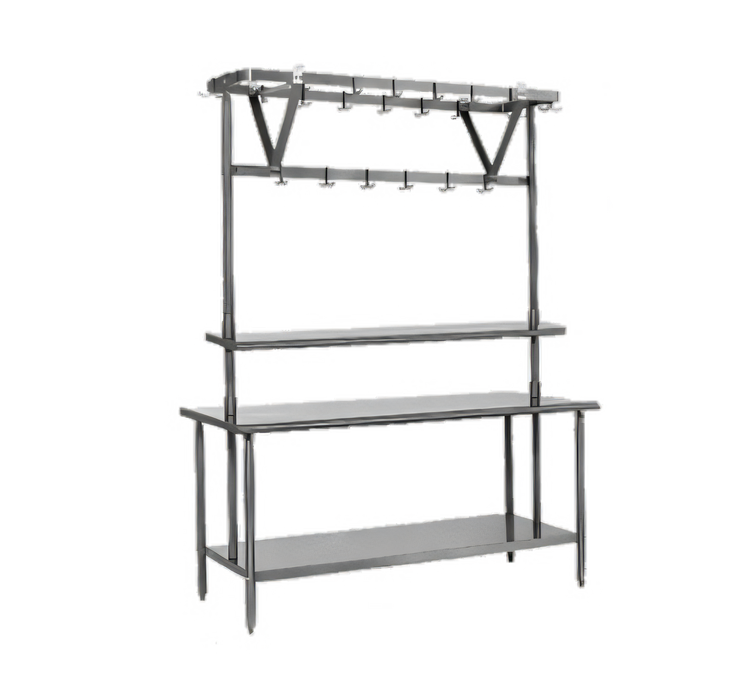 Product image #1 for Eagle Group TM36APR 28-Inch x 20-Inch Table-Mounted Triple-Bar Aluminum Pot Rack with 9 Double-Prong Stainless Steel Hooks for 36-Inch Tables