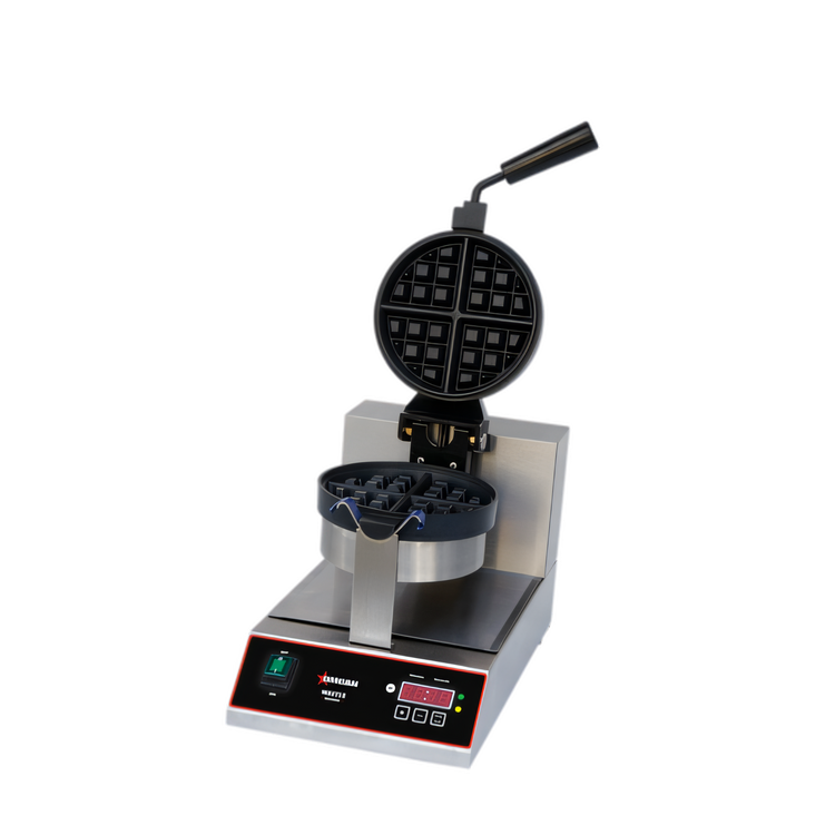 Product image #1 for Omcan Single Belgian Waffle Baker with 7.5-Inch Round Cooking Surface, Digital Controls, 120V