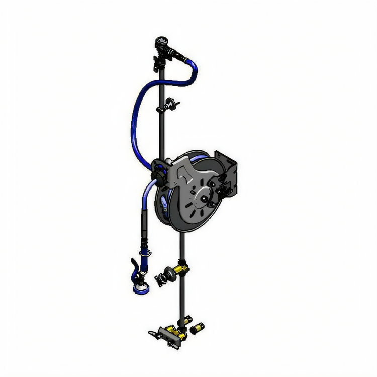 Product image #1 for Open Epoxy-Coated Wall-Mount Hose Reel Assembly with 35' 3/8" Hose, High-Flow Spray Valve and Concealed Mixing Faucet