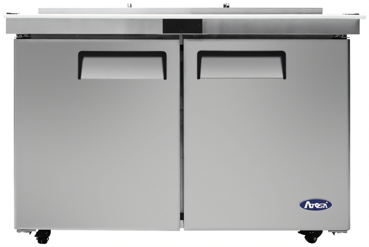 Product image #1 for Atosa Two-Section Mega Top Sandwich/Salad Prep Table Refrigerator with 18 1/6 Pans, 48-1/5 Inch Wide, 13.4 Cu. Ft., Rear-Mounted Self-Contained Refrigeration