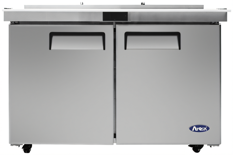 Product image #1 for Atosa Two-Section Mega Top Sandwich/Salad Prep Table Refrigerator with 18 1/6 Pans, 48-1/5 Inch Wide, 13.4 Cu. Ft., Rear-Mounted Self-Contained Refrigeration