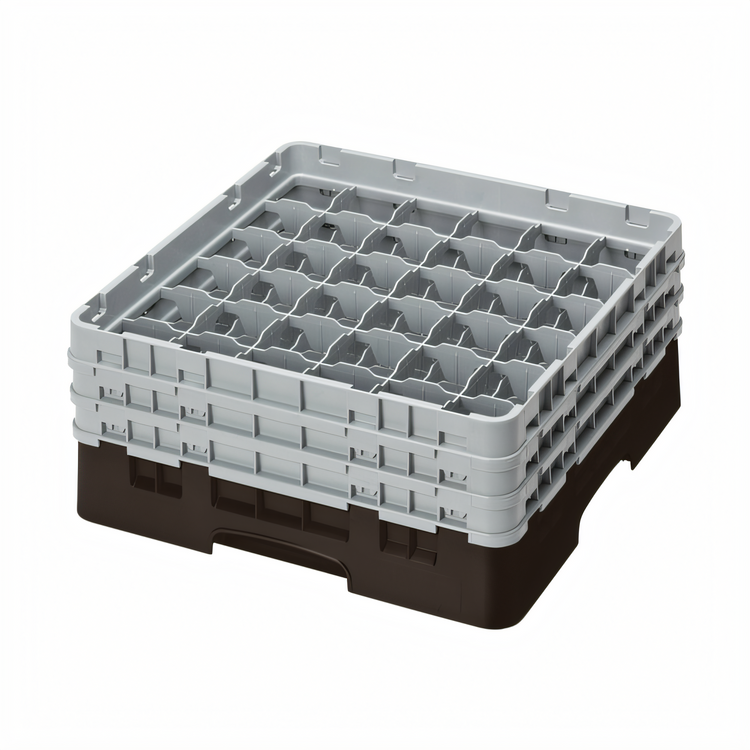 Product image #2 for Cambro Camrack® Full Size 36-Compartment Glass Rack with 3 Soft Gray Extenders, Brown