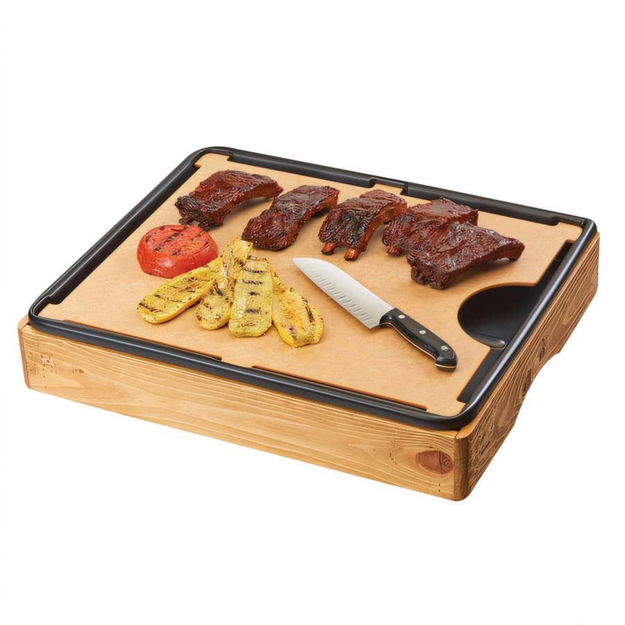 Product image #1 for Cal-Mil Madera Rustic Pine Countertop Carving Station with Fiber Resin Cutting Board and Heat Lamp Bracket