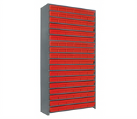 Quantum Heavy Duty Stationary Wire Shelving Unit with 19 Shelves and QED401 Bins, 12 x 36 x 75 Inches