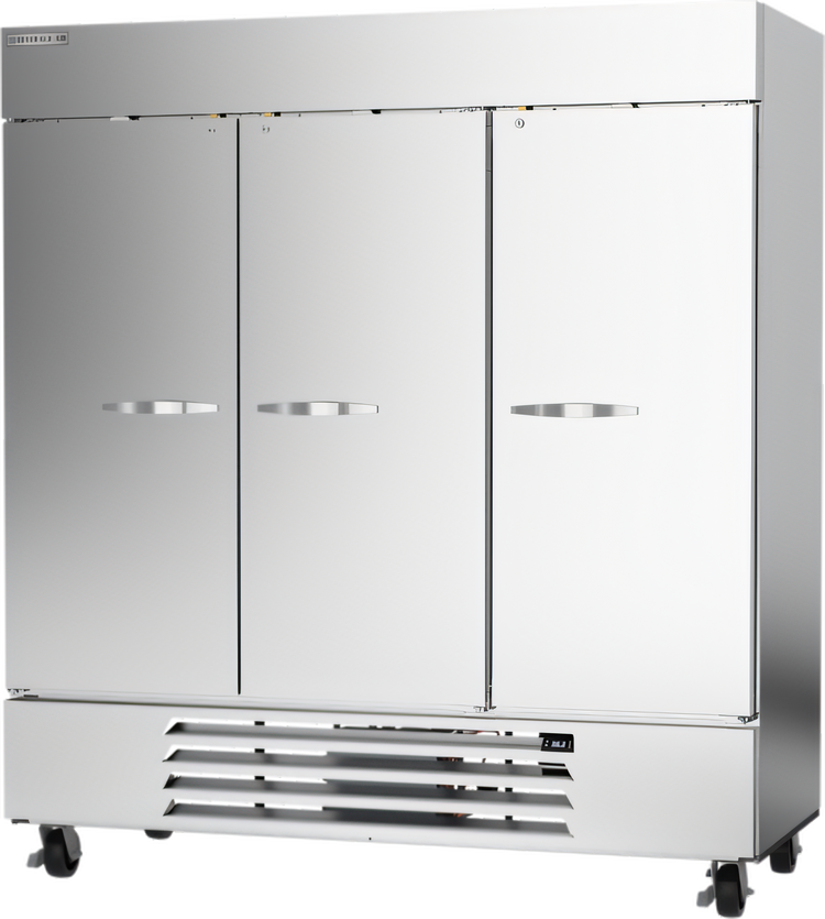 Product image #1 for Beverage Air Horizon Series Three-Section Reach-In Refrigerator, 70.19 Cu. Ft., Solid Doors, Bottom-Mounted Self-Contained, Stainless Steel
