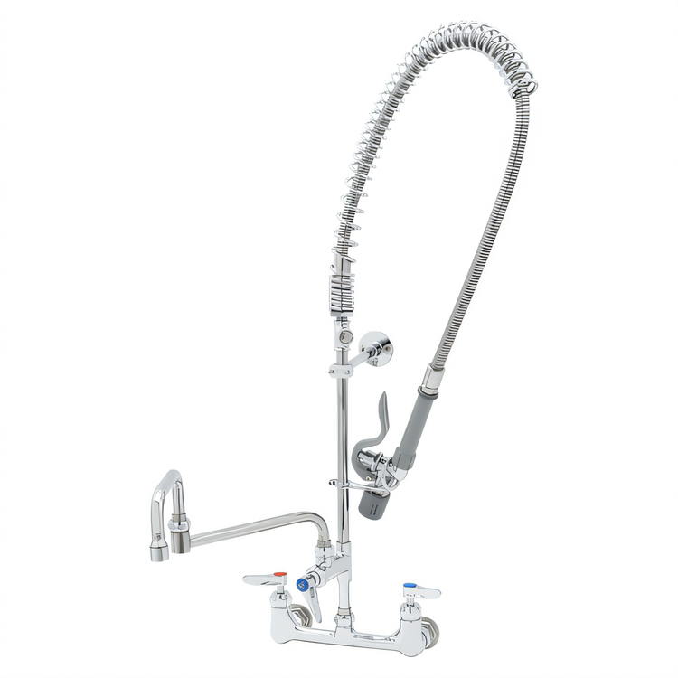 Product image #1 for EasyInstall 8-Inch Wall-Mount Pre-Rinse Add-On Faucet with 18-Inch Double-Joint Swing Nozzle and Low-Flow Spray Valve