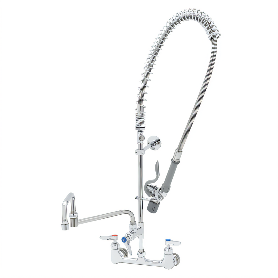 Product image #1 for EasyInstall 8-Inch Wall-Mount Pre-Rinse Add-On Faucet with 18-Inch Double-Joint Swing Nozzle and Low-Flow Spray Valve