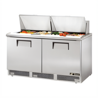 True 64 1/8-Inch 2-Section Sandwich/Salad Prep Table with Insulated Hood, 24-Pan Top, and Rear-Mounted Self-Contained Refrigeration