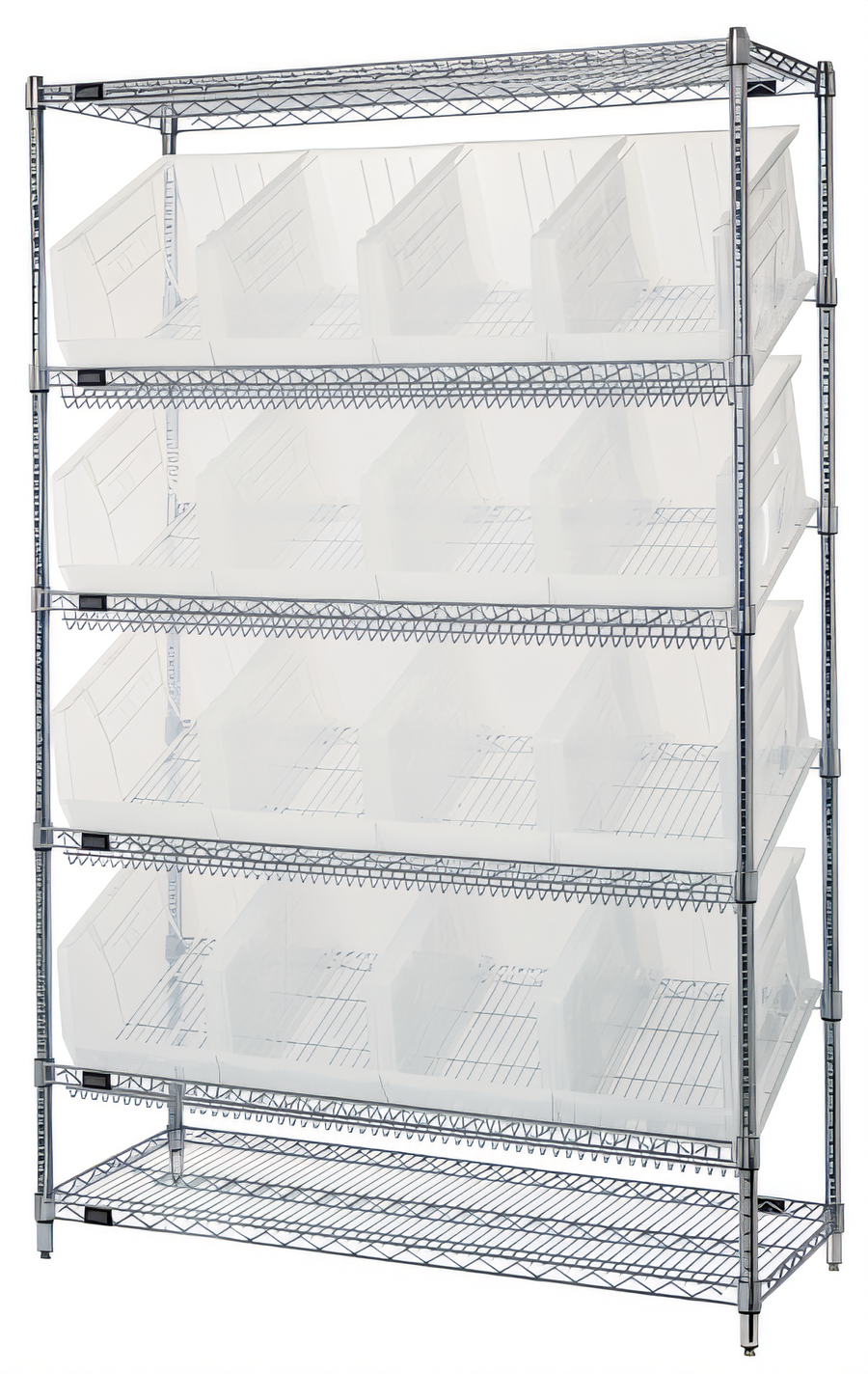 Product image #1 for Quantum Stationary Chrome-Plated Wire Shelving Bin System, 18" x 48" x 74", 6 Shelves, 16 Clear Bins