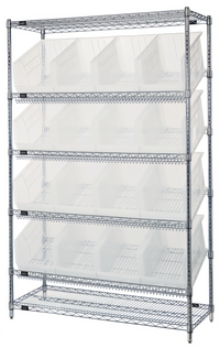 Quantum Stationary Chrome-Plated Wire Shelving Bin System, 18
