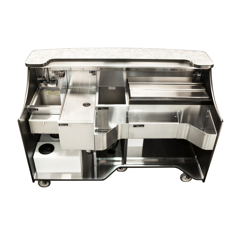 Product image #1 for Perlick Signature Series Freestanding Mobile Bar with Hand Sink, Ice Chest, Bottle Well, Drainboard, and Self-Contained Water System